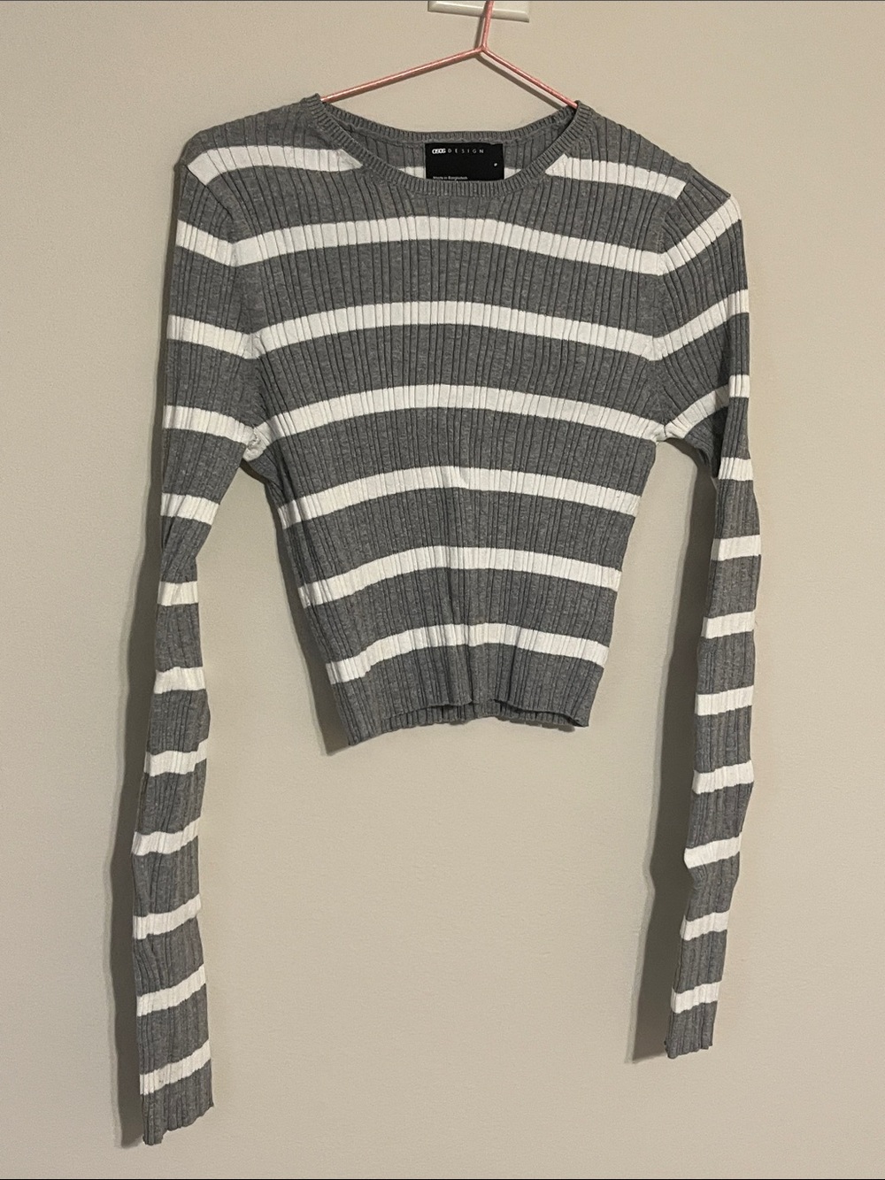 ASOS Gray and White Ribbed Striped Crop Sweater